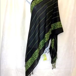 Black Stole Scarf Green Embroidery